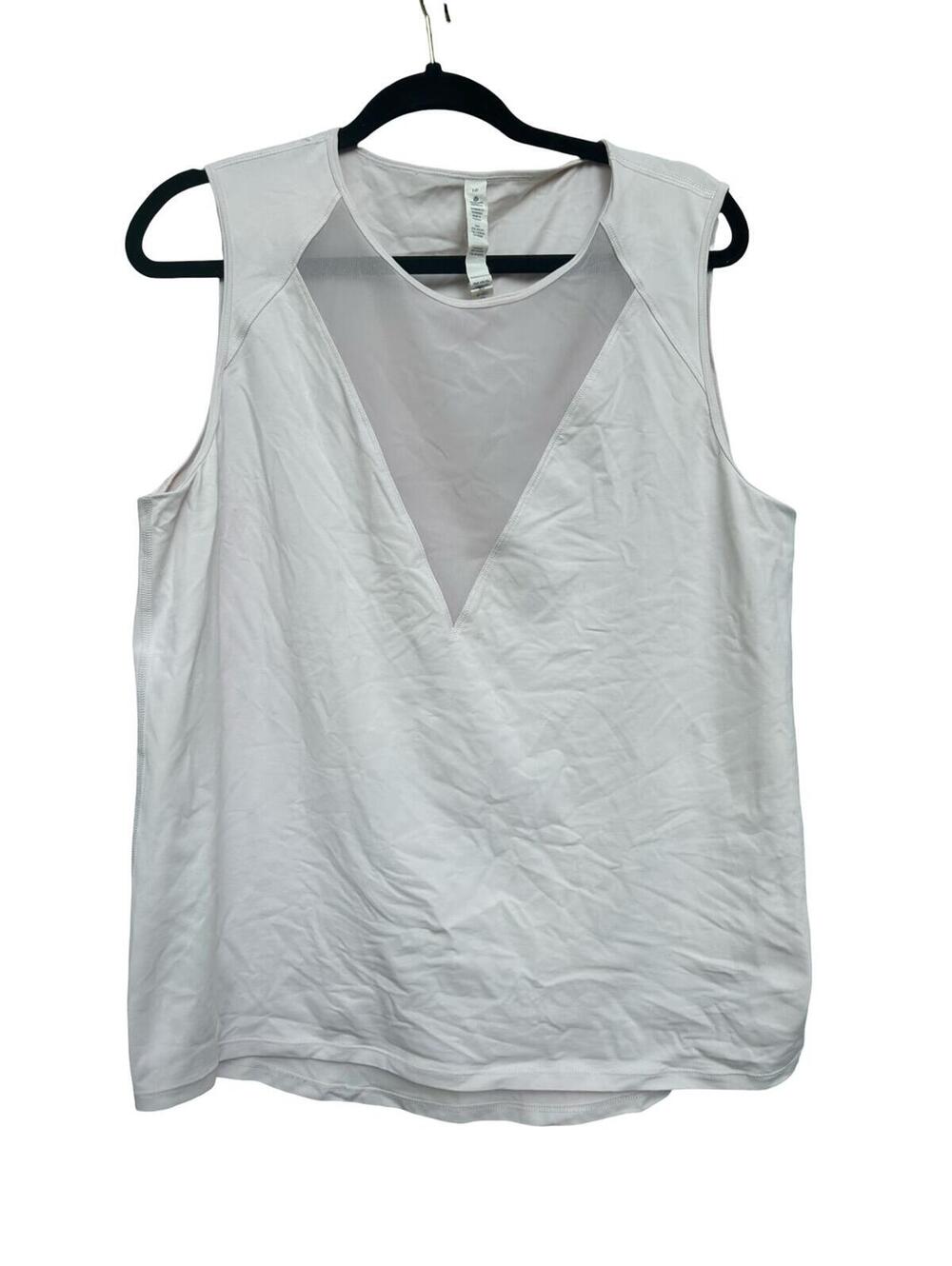 Lululemon Womens Tank Top Size 10 White Mesh V‎ Neck Sleeveless Athletic Workout